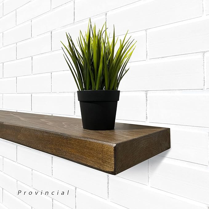 URBANDI, Rustic Floating Shelves, Set of 2, Hidden Bracket, Solid Wood, Heavy Duty, Wall Mounted Shelves, (Provincial, 60Wx12D)