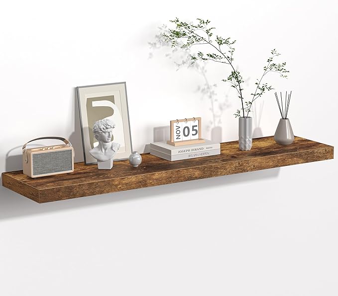 Floating Shelves - 10.23 Inch Deep Wall Shelf for Decor & Storage - Wall Mounted Display Shelving with Invisible Heavy-Duty Metal Bracket - 48