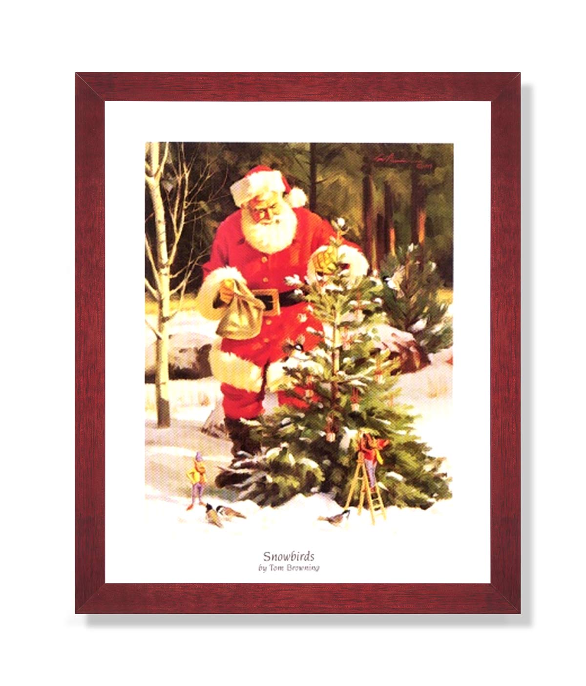 Framed Christmas Art Print - Santa Claus Artwork in Cherry Wood Frame 16x20