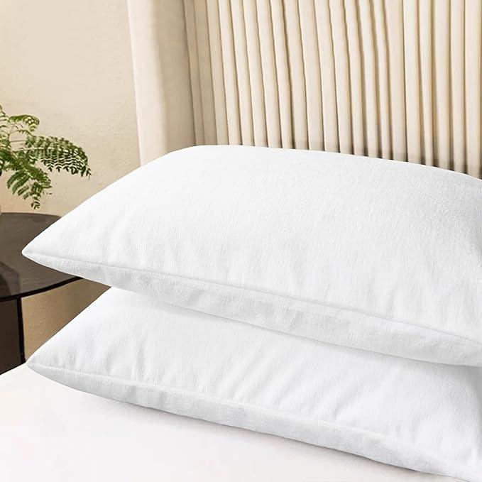 CaliTime Throw Pillow Covers Decorative 20 X 26 Inches Pack of 2 Cozy Chenille Standard Pillow Shams Cases for Couch Sofa Bed Living Room Home True White