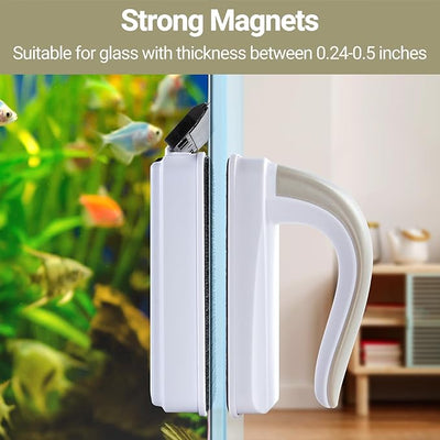 Aquarium Magnet Glass Cleaner, Magnetic Fish Tank Cleaner with Algae Scraper, Double Sided Cleaning Scrubber Brush with Handle, Titanium Blade, Self-Floating, Fit 1/4