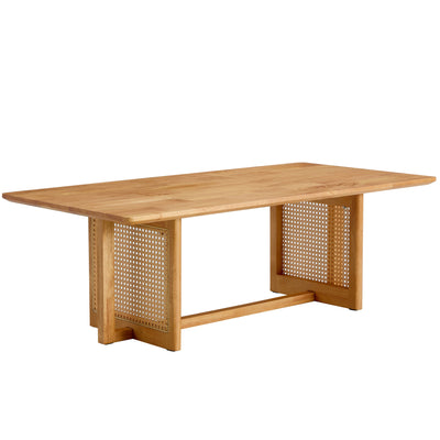 Natural Rubberwood and Solid Wood Coffee Table with Rattan Weave, Modern Minimalist