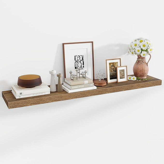 55 Inch Floating Shelves, 12 Inch Deep Floating Shelves for Wall, Floating Shelf with Invisible Brackets, Deep Shelves for Bathroom, Bedroom, Living Room, 1 Pack, Brown