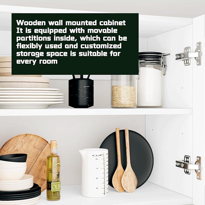White Laundry Room Cabinets and Storage with 4 Doors and Utility Adjustable Shelf，Gabinetes Para Cocina Cupboard Kitchen Organizers and Storage Pantry Wall Mounted 12.4