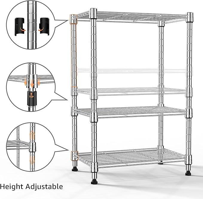 450 lbs Wire Storage Shelving 3-Tier Utility Shelving Unit Steel Organizer Wire Rack for Home,Kitchen,Office,Chrome(11.8