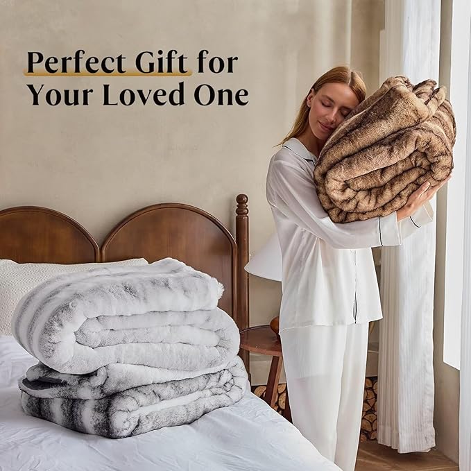 Luxury Faux Fur Blanket - Soft Warm Plush Blankets for Couch Sofa Bed, Fluffy Thick Throws for Bedroom, Office, Living Room, Decorative Reversible, Not Easy to shed - 70