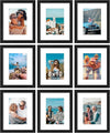 Vittanly 8x10 Picture Frames Set of 9, Shatter Resistant Plexiglass, Display 5x7 Pictures with Mat or 8x10 without Mat, Photo Frames for Wall or Tabletop, Engineered Wood, Black