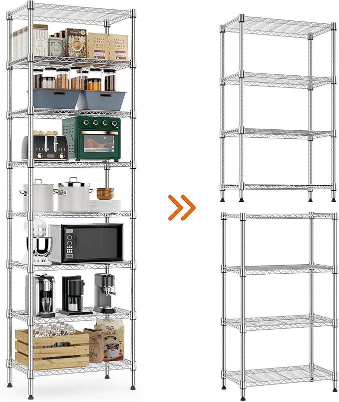 8 Tier 2000 lbs Storage Rack Metal Wire Shelving Unit, Storage Standing Shelf Organizer for Laundry Bathroom Kitchen Pantry Closet Garage Utility Room, Chrome 13.8