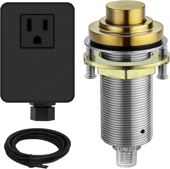 SinkTop Air Switch Kit (Long Full Brass Button) for Garbage Disposal, Cordless Champagne Bronze