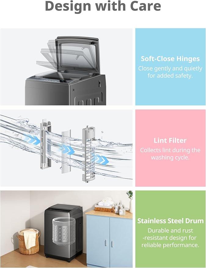 COMFEE’ 1.6 Cu.ft Portable Washing Machine, 11lbs Capacity Fully Automatic Compact Washer with Wheels, 6 Wash Programs Laundry Drain Pump, Ideal for Apartments, RV, Camping, Magnetic Gray