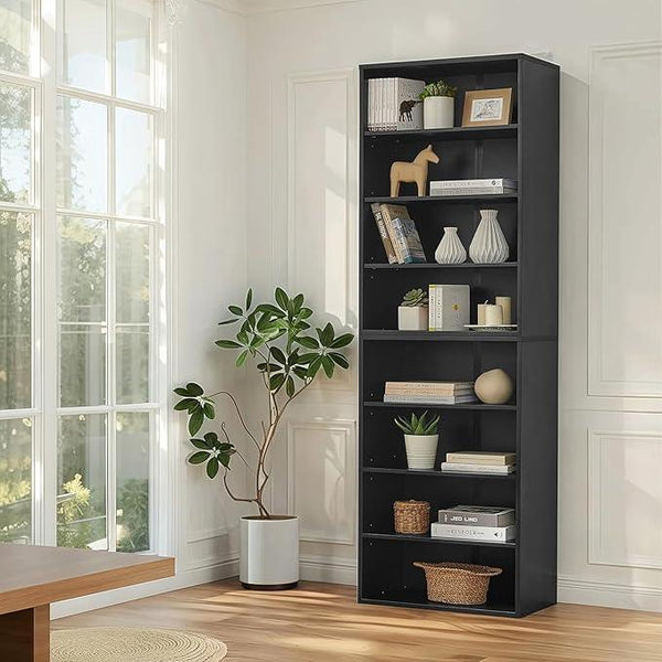 71 Inch Tall 8-Shelf Bookcase, Wood Bookshelf Storage Organizer Adjustable Shelf for Home Office Living Room, Converts into Two 4-Shelf Bookshelves, Black