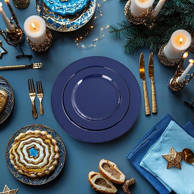 FLOWERCAT 60PCS Blue Plastic Plates - Heavy Duty Blue Plates Disposable (10.25
