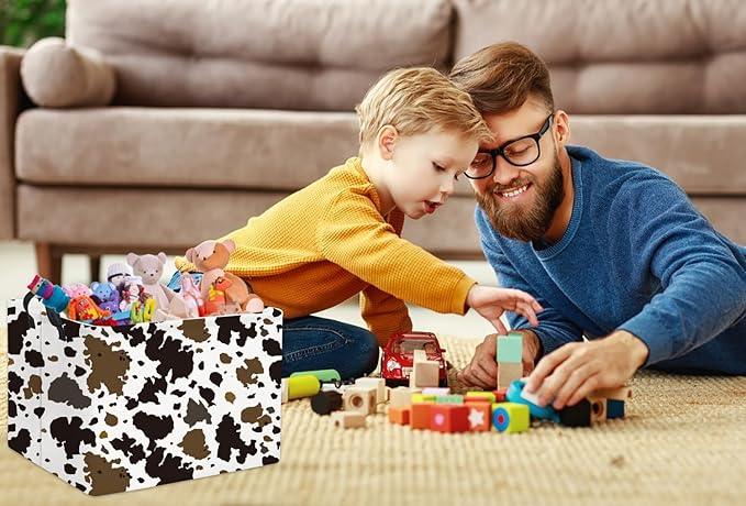 HIYAGON Rectangular Cow Basket Kids Basket Baby Storage Bin Toy Basket Organizer Box for Boys Room Decor(Cow)