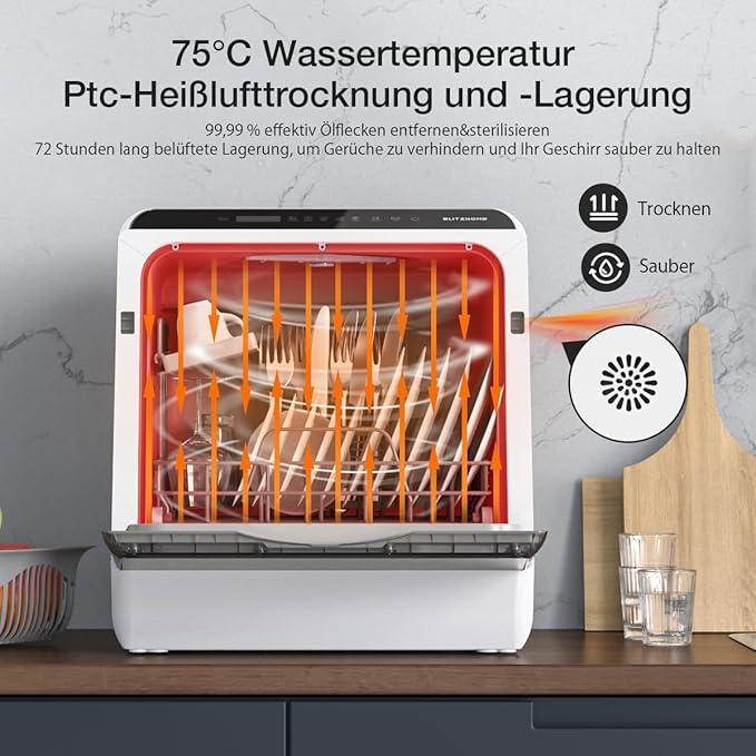 Portable Dishwasher Countertop, WIFI Smart Dishwasher, Compact Mini Dishwashers with 5L Built-in Water Tank, 6 Programs, 360° Dual Spray, High-Temp& Air-Dry Function, Fruit Cleaning