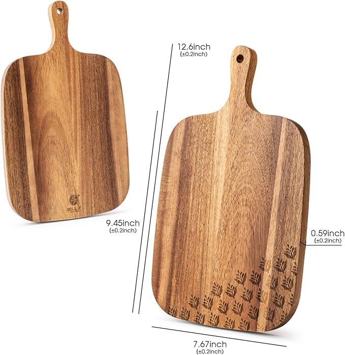 Acacia Wood Cutting Board - Wooden Kitchen Cutting Board for Meat, Cheese, Bread,Vegetables &Fruits- Charcuterie Board Cheese Serving Board with Handle,12
