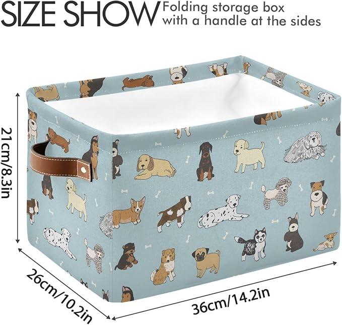 Multi-purpose Storage Basket Bin Cute Dog Puppy Organizer Collapsible Shelf Basket Cube with Handle for Nursery Bedroom Bathroom