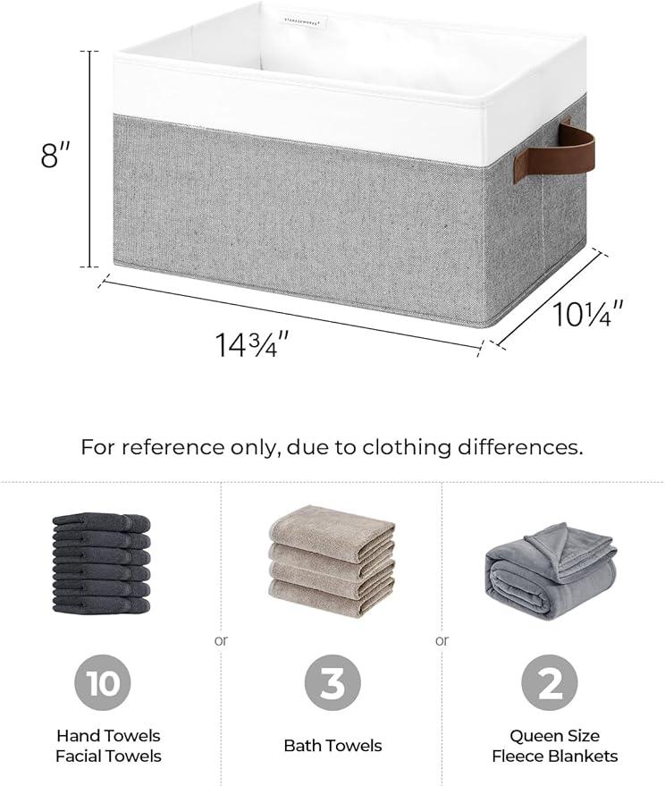 StorageWorks Storage Baskets for Shelves, Foldable Fabric Closet Storage Bins with Handles, Fabric Storage Bins Clothes Organizer, Gray and White, 3-Pack, Large