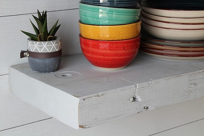 Urban Legacy Reclaimed Barn Joist Deep Floating Shelves | Deep Shelves with Low Profile Shelf Bracket with High Weight Capacity, Set of 2 (24