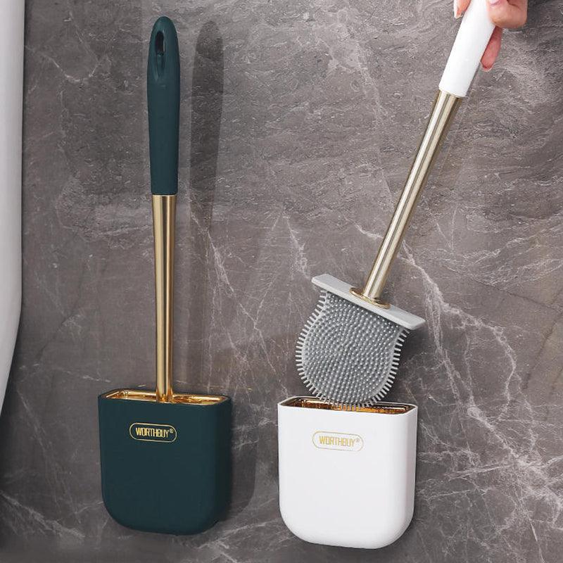 Luxury Toilet Brush Wall Mounted Holder Silicone Flat Head Cleaning Brush Corner Gap Cleaner
