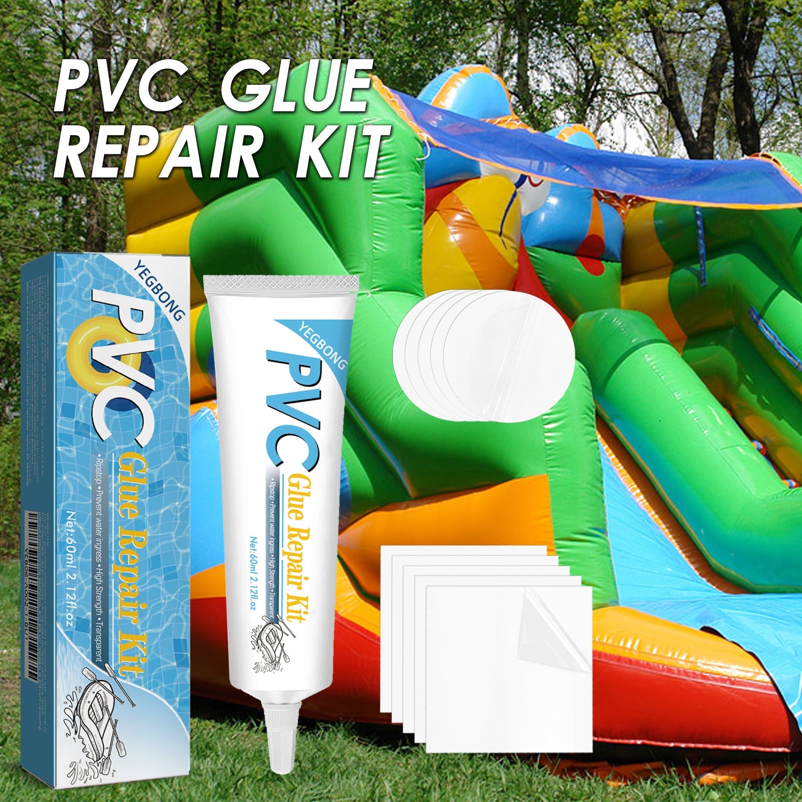 Pool Repair Kit, Swimming Ring Air Cushion Tent Crack Leakage Waterproof Transparent Adhesive Repair Subsidy