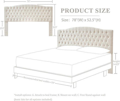 Linen Upholstered Headboard King/Cal King Size Latest Model Wall Mount, Bed Frame Mount, Featuring High-Density Sponge Padding, Luxury Texture Easy Assembly Comfort and Style-Ivory