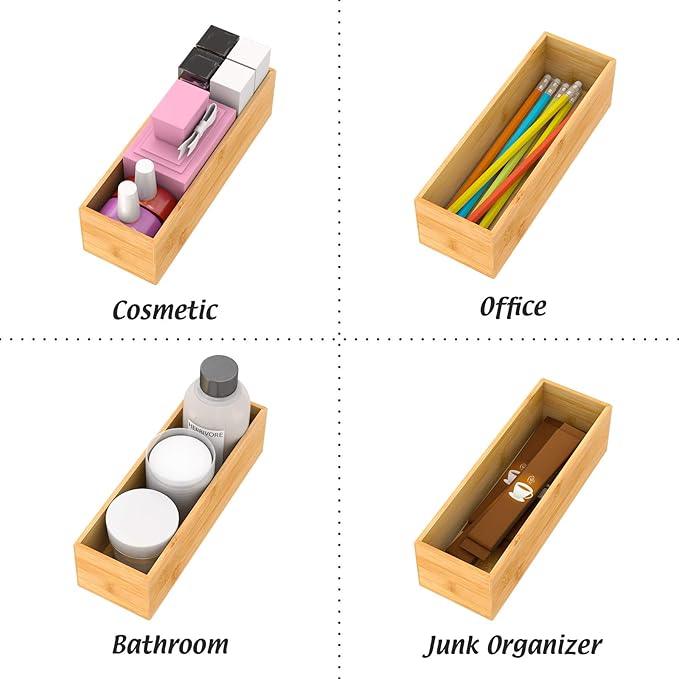 Bamboo Kitchen Drawer Organizer, Wooden Storage Box for Utensil Organizer Silverware Tray Cutlery Holder Flatware Containers - Multi-Use Deep Drawer Dividers Organizer for Bathroom, Jewelry, 9