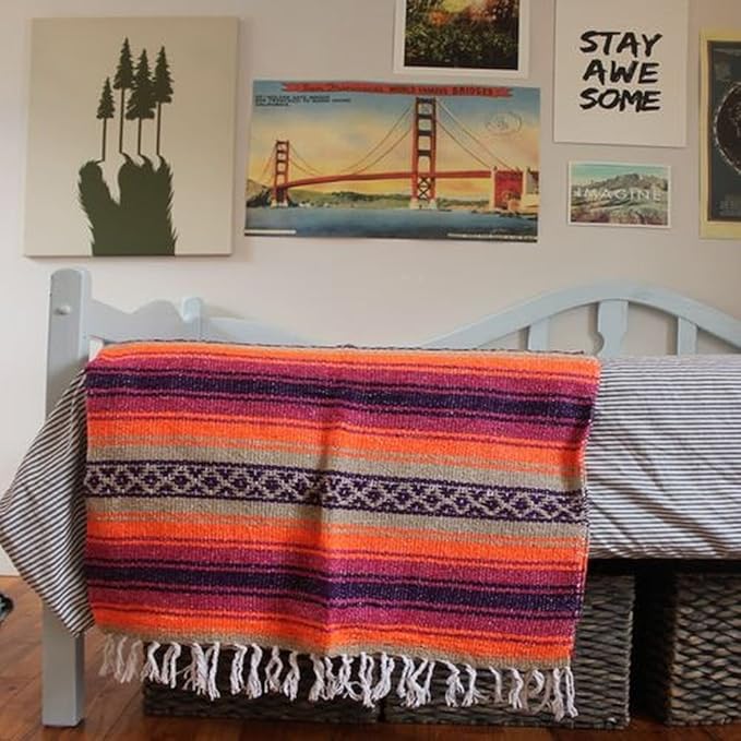 Del Mex Classic Mexican Blanket, Large Authentic Woven Falsa Throw (70
