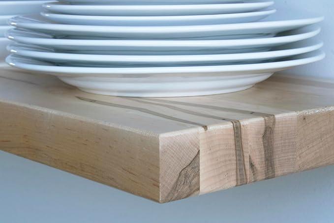 Urban Legacy Deep Floating Shelves | Wormy Maple with Furniture Grade Clear Coat | Low Profile Brackets | Set of 2 (24