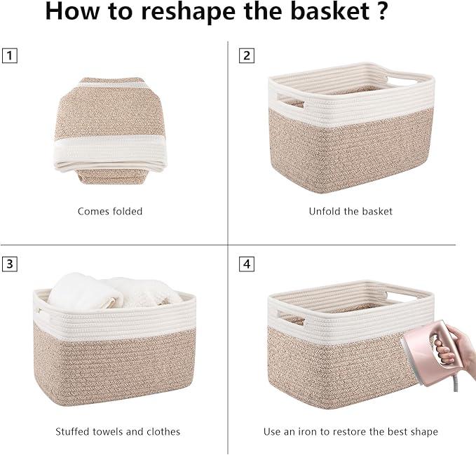 OIAHOMY 4 Pack Storage Baskets for Organizing, Basket for Shelves with Handle, Woven Baskets for Storage Toys, Towels, Books, Cotton Rope Basket 13