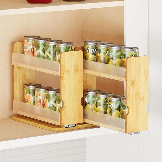 SpaceAid Bamboo Pull Out Spice Rack Organizer for Cabinet, Heavy Duty Slide Out Seasoning Kitchen Pantry Sliding Vertical Organization, 7.3