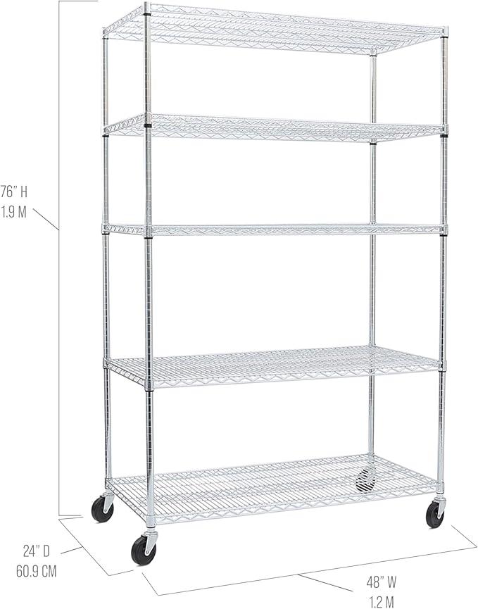 Seville Classics UltraDurable Heavy Duty NSF Solid Steel Wire Rack Storage Unit Organizer for Garage, Warehouse, Office, Restaurant, Classroom, Kitchen, 5-Tier Shelving, 48