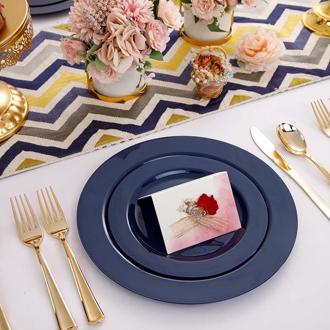 FLOWERCAT 60PCS Blue Plastic Plates - Heavy Duty Blue Plates Disposable (10.25