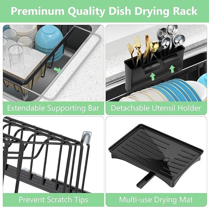 LEMIKKLE Roll Up Dish Drying Rack, Over The Sink Dish Drainer Rack, Foldable Sink Drying Rack, Anti-Slip Silicone Wrapped Dish Drainer for Kitchen Counter