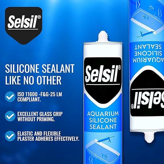 SELSIL Aquarium Silicone Sealant Clear, High Elasticity, Safe for Fish, 100% Solvent Free, 100% Non-Toxic, Fresh and Saltwater, 10.14 Fl oz. (300 ml) Transparent (2 Pack)