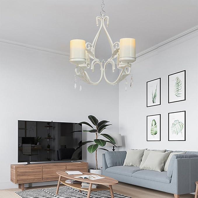 3 in 1 Lighting Chandelier, Metal Wall Sconce Set of 2, Table Centerpiece for Indoor or Outdoor, Chain and Candles Included, White