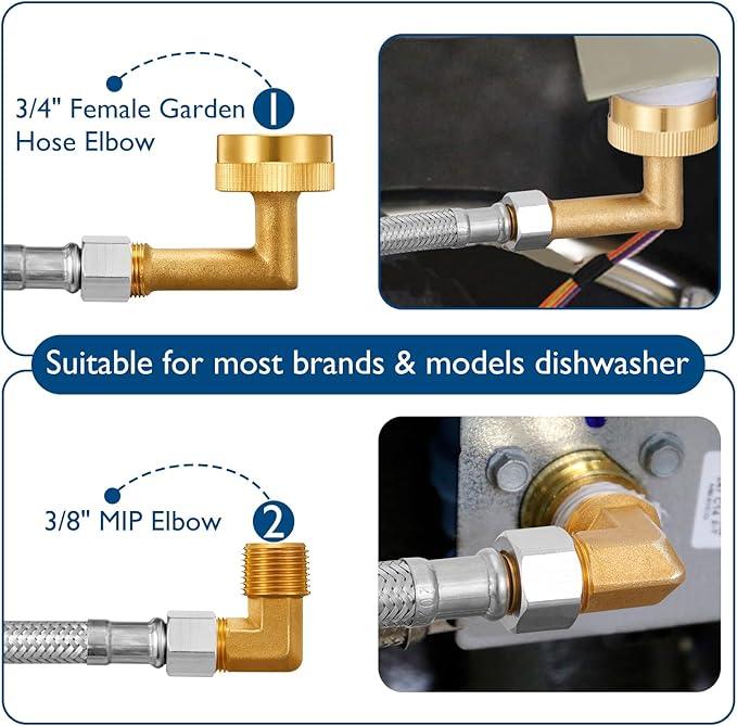 Dishwasher Installation Kit - 6 FT Stainless Steel Braided Dishwasher Hose kit,Food Grade PEX Inner Tube Water Line with 3/8