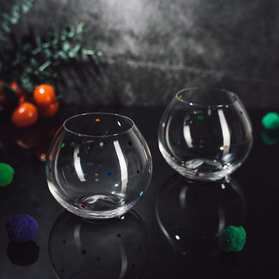 Polka Dot Set of 2 Stemless Bubble Wine Glasses 18 oz by The Wine Savant - Polka Dot Rainbow Glasses, Colored Wine Glasses, Bubble Glasses, Unique Tumblers Gift Idea For Everyday, Weddings, Parties