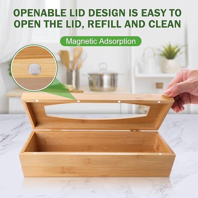 Individual Storage Bag Organizer for Kitchen Drawer, Bamboo with Foil and Plastic Wrap Organizer for Kitchen Organizers and Storage, for Gallon, Quart, Sandwich, Snack
