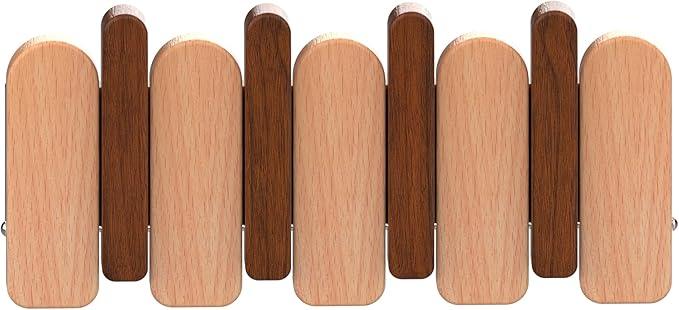 Wall Mounted Piano Key Hanger | Flip Style Hook | Entrance Wall Art Hook, Made of Oak Wood (3 Times Painted, 4 Times Polished) (Arc Walnut-Beech, 4Hooks)