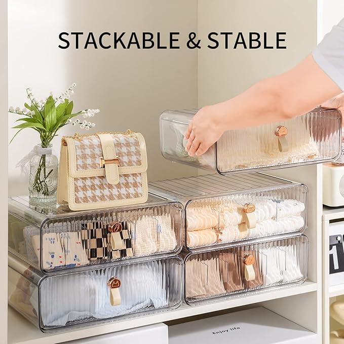 Underwear Drawer Organizer, Stackable Bra Organizer for Closet, 1 Cell Bra Storage, Sock and Underwear Organizer, Closet Organizers and Storage Drawer for Bra, Socks, Tie, Belt, Scarf