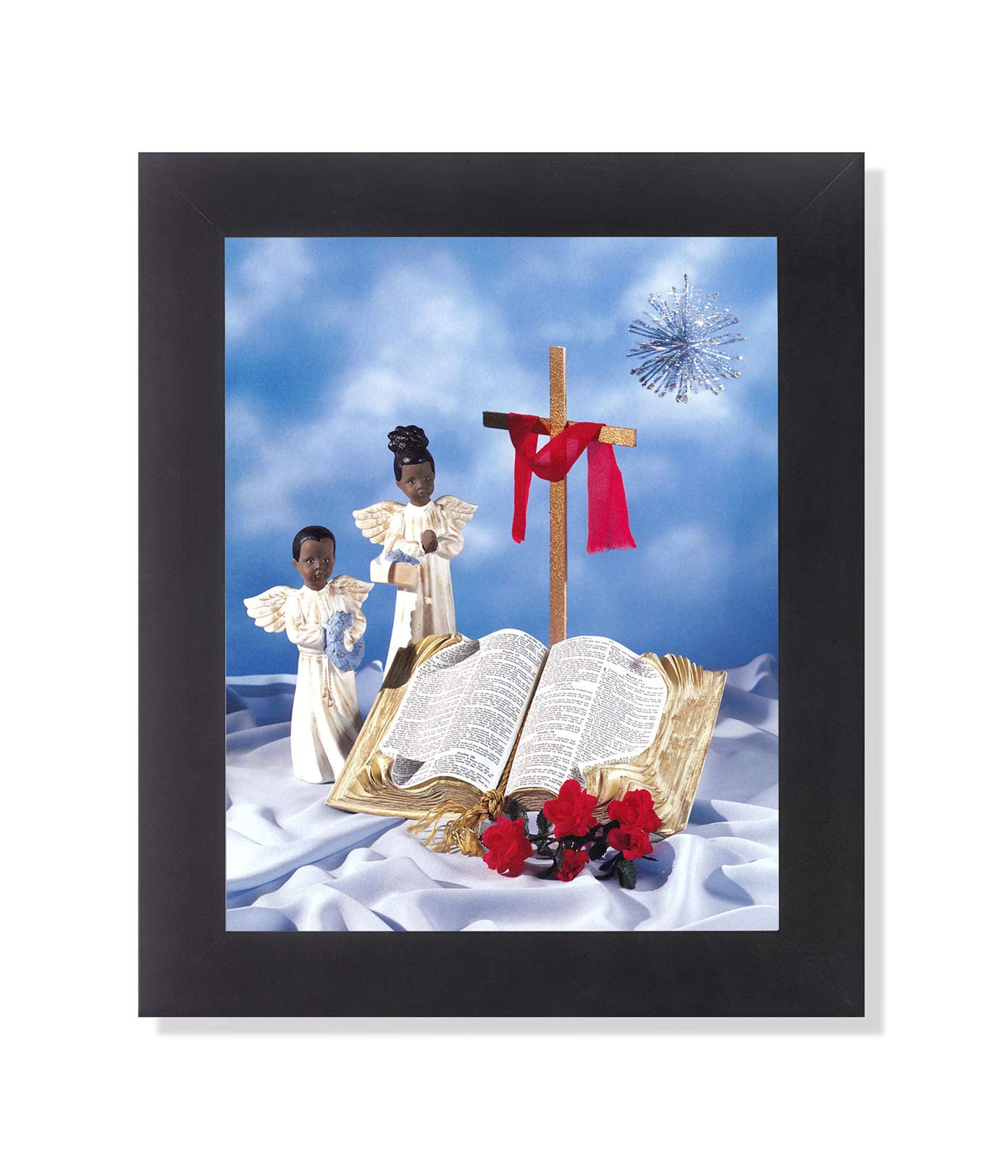 Black Angel Wall Art - African American Religious Framed Art Print with Bible Verse