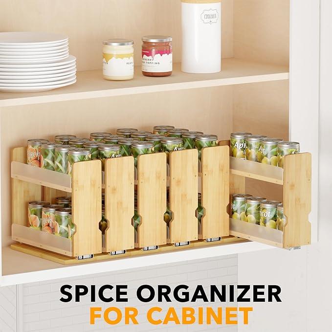 SpaceAid Bamboo Pull Out Spice Rack Organizer for Cabinet, Heavy Duty Slide Out Seasoning Kitchen Pantry Sliding Vertical Organization, 7.3