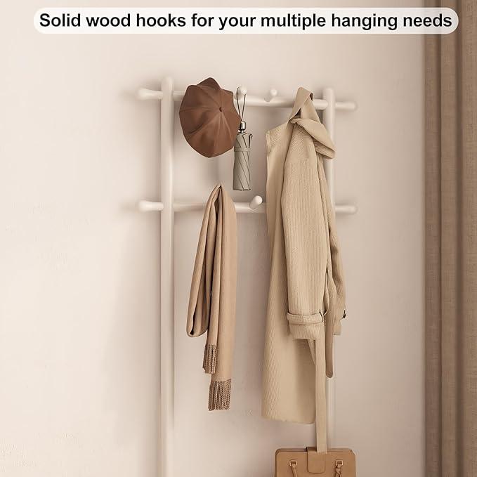 Coat Rack with Shoe Storage, Narrow Wooden Hall Tree with Bench, 11 Hooks and 2-Tier Storage Shelves, 3-in-1, Entryway Bench with Coat Rack (23.6