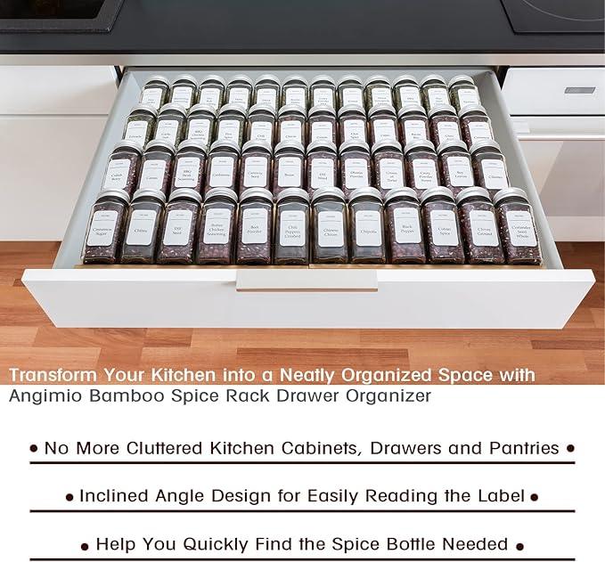 Bamboo Spice Rack Drawer Organizer - 8 Pieces Set- 11