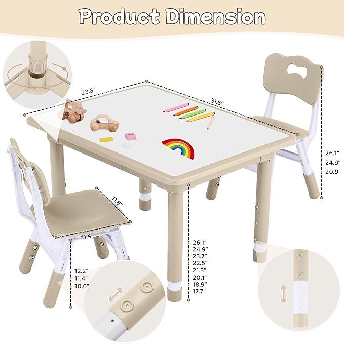 Toddler Table and Chair Set, Height Adjustable-Upgrade Kids Table and 2 Chairs for Ages 3-8, Multi-Activity Toddler Play Table with Graffiti Desktop for Home/Daycare/Classroom