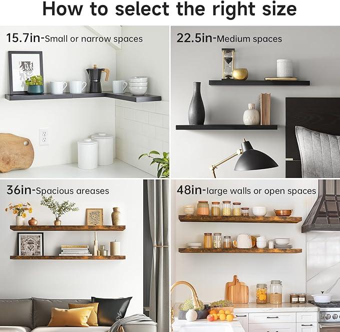 BAYKA Floating Shelves for Wall, 36 inches Long Wall Mounted Rustic Wood Shelves for Bathroom, Bedroom, Living Room, Kitchen, Office, Hanging Shelf for Books/Storage/Decor(Black,Set of 2)