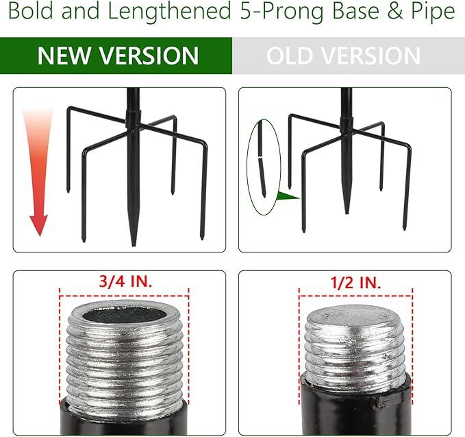 Shepherds Hooks for Outdoor Hummingbird Bird Feeder Pole Hanger 67 Inches with 5 Prongs Base Stainless Metal Adjustable Garden Hanging Holder Weddings Garden Decor Butterfly 2-Pack Black