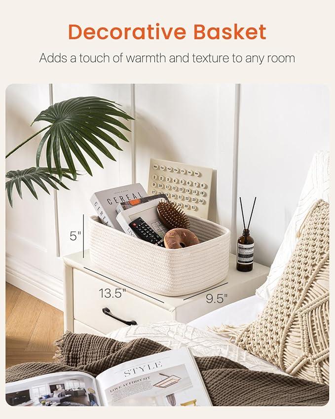 KALLAX Small Woven Basket, 13.5 x 9.5 x 5 Inches, Storage Basket for Organizing, Cute Small Rope Shelf Closet Cube Storage Bins Baskets for Shelves, Dog Toy Gift Baskets Empty, 3 Packs, Off White