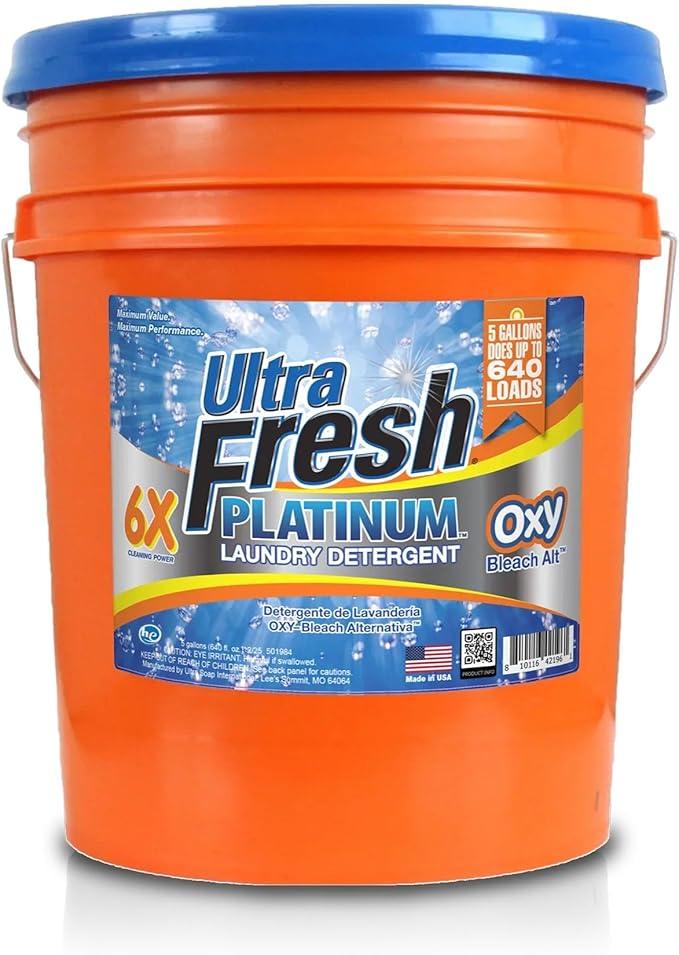 Ultra Fresh Liquid Laundry Detergent, 6X Platinum, 5 Gal, OXY Color Safe Bleach Alt™ - Household Cleaning Supplies and Accessories for Clothing and Fabric Items