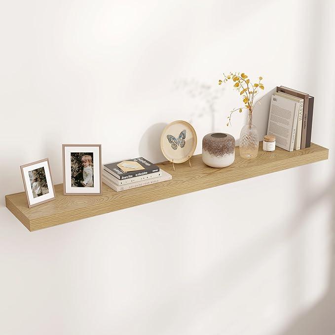 Floating Shelves for Wall, Large Wall Mounted Shelves with Invisible Brackets, Long Wood Floating Shelf for Living Room, Bedroom, Kitchen, Bathroom (Oak, 55